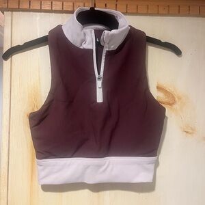 Stylish Women's Zip-Up Crop Top - brown and White